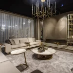 Modern ve zarif Fabiano Salon Takımı oturma alanı ve şömine