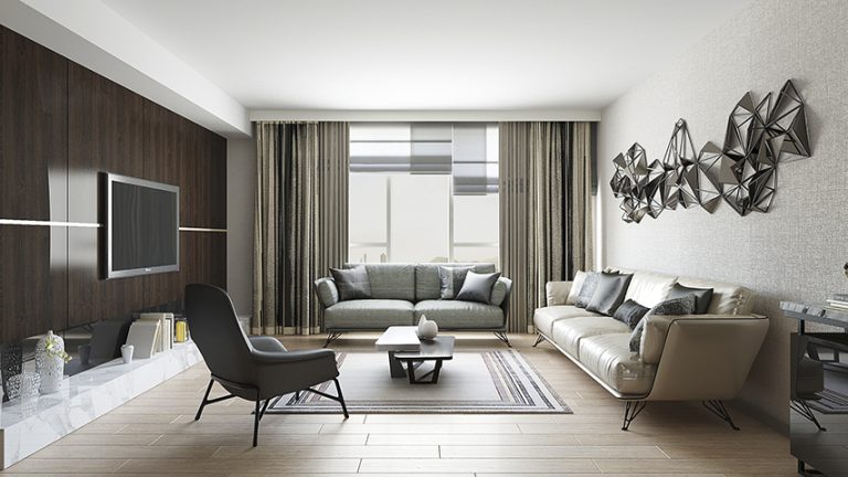 Modern orta sehpanın koltuk takımına göre konumlandırıldığı salon düzeni