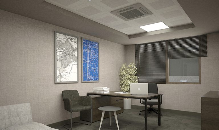 Toplantı ve görüşme alanı olarak planlanmış ofis düzeni